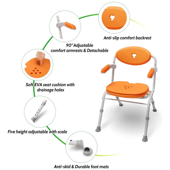 Elderly Handicap Shower Folding Chair Seat With Arms - Aroflit
