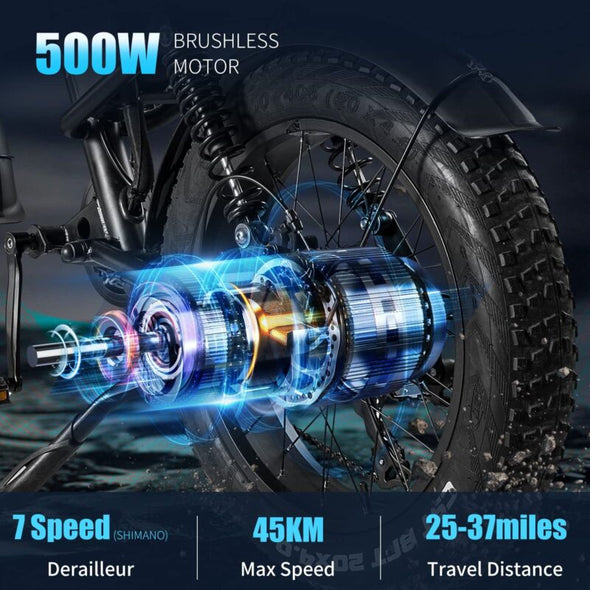 Electric Bike 1000W E - Bike 48V 15.6Ah Fat Tire 20" Mountain Bicycle - Aroflit