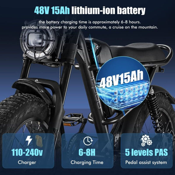 Electric Bike 1000W E - Bike 48V 15.6Ah Fat Tire 20" Mountain Bicycle - Aroflit