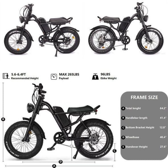Electric Bike 1000W E - Bike 48V 15.6Ah Fat Tire 20" Mountain Bicycle - Aroflit