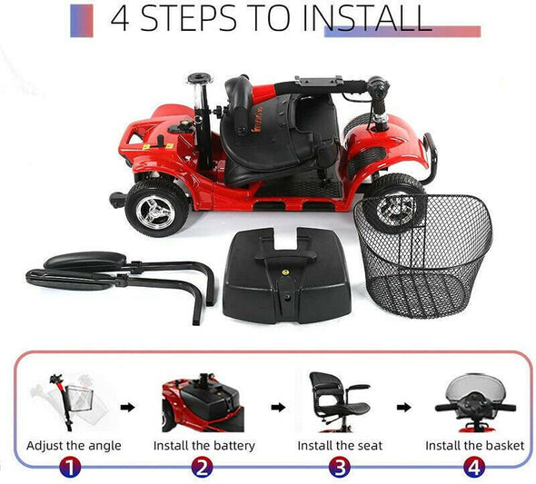 Electric Mobility Scooter 4 - Wheel 180W – Safe, Durable, Adjustable Ride - Aroflit