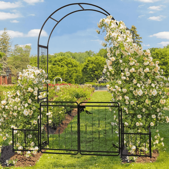 Elegant Metal Garden Arch Trellis with Gate, Perfect for Outdoor - Aroflit