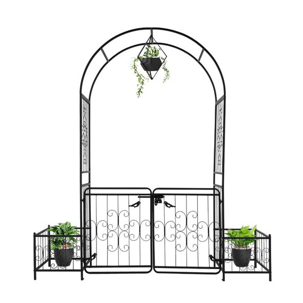 Elegant Metal Garden Arch Trellis with Gate, Perfect for Outdoor - Aroflit