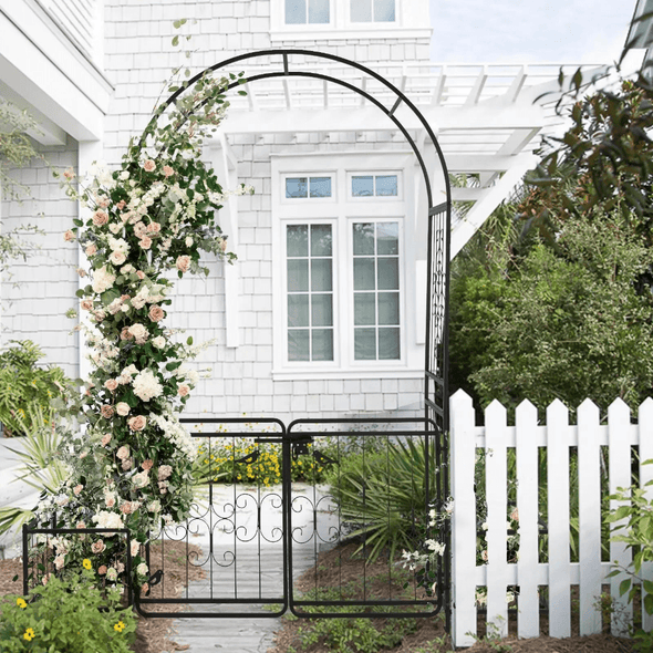 Elegant Metal Garden Arch Trellis with Gate, Perfect for Outdoor - Aroflit
