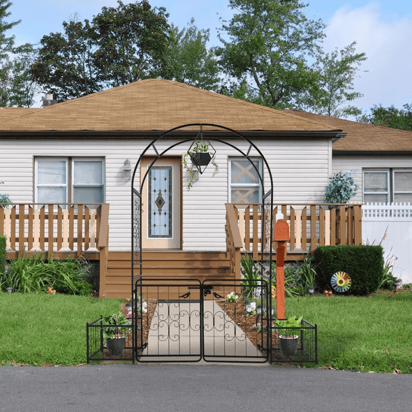 Elegant Metal Garden Arch Trellis with Gate, Perfect for Outdoor - Aroflit