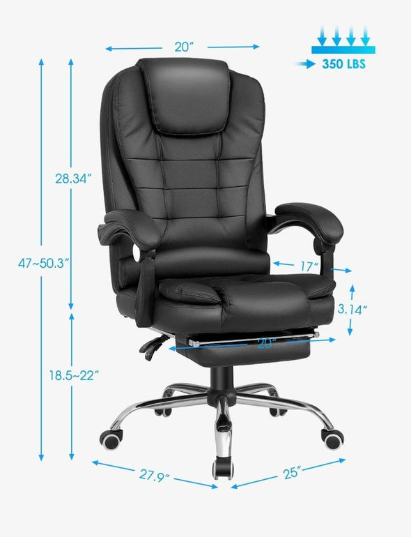 Ergonomic Office Chair with Memory Foam & Adjustable Recline - Black - Aroflit
