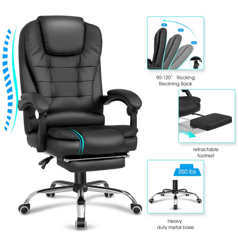Ergonomic Office Chair with Memory Foam & Adjustable Recline - Black - Aroflit
