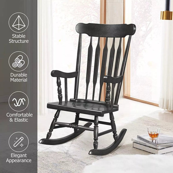Ergonomic Wood Rocking Chair | Indoor/Outdoor, Acacia, 350 lbs - Aroflit