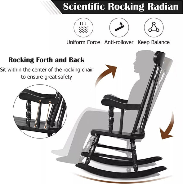 Ergonomic Wood Rocking Chair | Indoor/Outdoor, Acacia, 350 lbs - Aroflit