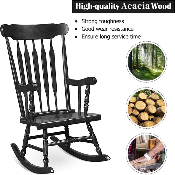 Ergonomic Wood Rocking Chair | Indoor/Outdoor, Acacia, 350 lbs - Aroflit