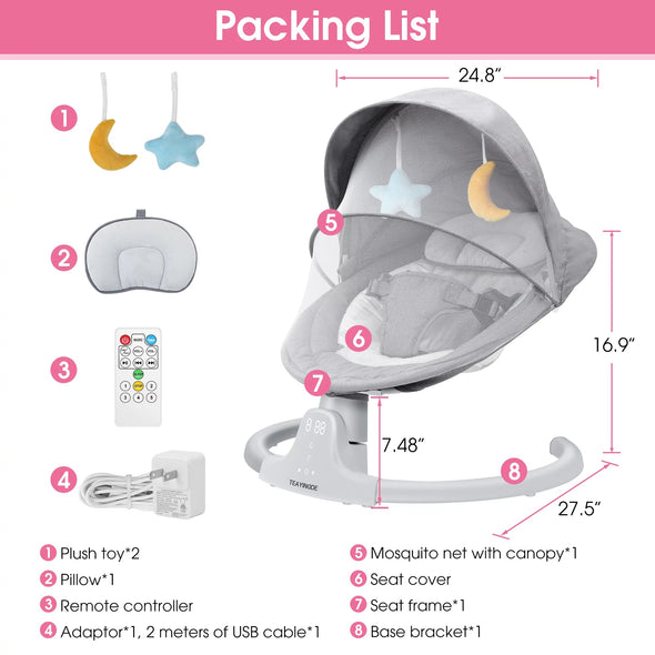 Portable Baby Swing Chair with Bluetooth, Safety Belt & Lullabies