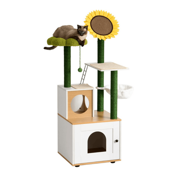 Flower Cat Climbing Condo Tower Tree With Litter Box - Aroflit