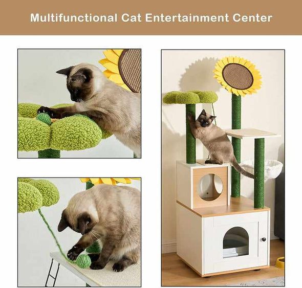 Flower Cat Climbing Condo Tower Tree With Litter Box - Aroflit