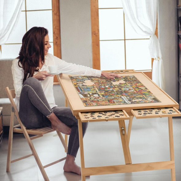 Foldable Puzzle Table with Drawers & Cover, Fits 1500 - Piece Puzzles - Aroflit
