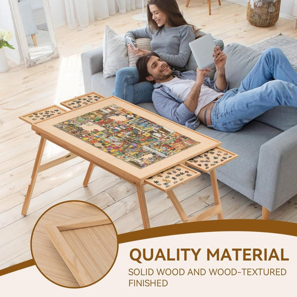 Foldable Puzzle Table with Drawers & Cover, Fits 1500 - Piece Puzzles - Aroflit
