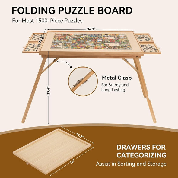 Foldable Puzzle Table with Drawers & Cover, Fits 1500 - Piece Puzzles - Aroflit