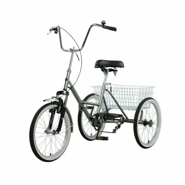 Folding Adult Three - Wheel Tricycle Bike with 20" Basket, Comfortable - Aroflit