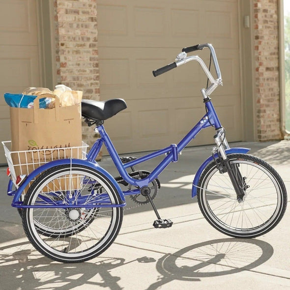 Folding Adult Three - Wheel Tricycle Bike with 20" Basket, Comfortable - Aroflit