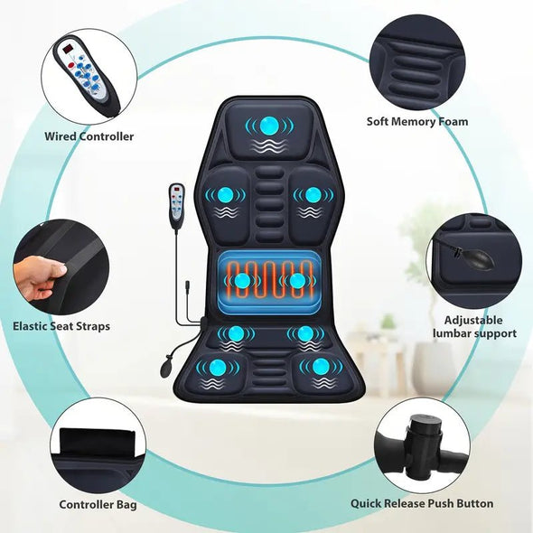 Full Back Massager with Heat, 9 Vibration Motors & Adjustable Support - Aroflit