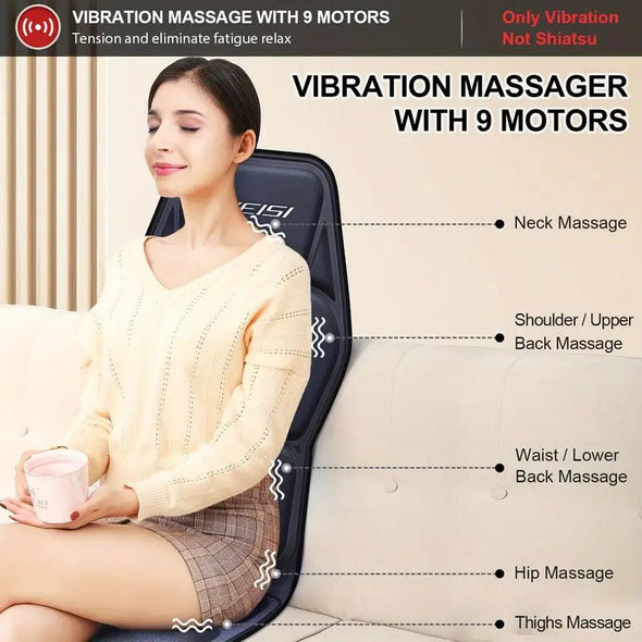 Full Back Massager with Heat, 9 Vibration Motors & Adjustable Support - Aroflit