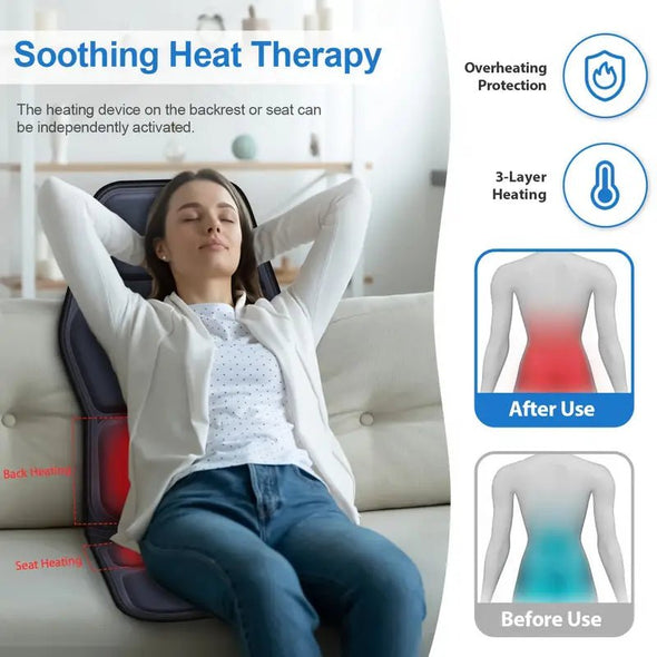 Full Back Massager with Heat, 9 Vibration Motors & Adjustable Support - Aroflit