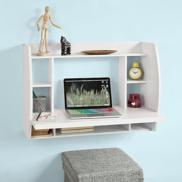 Fulton Wall - Mounted Floating Desk, Spacious, Stylish, White Design - Aroflit