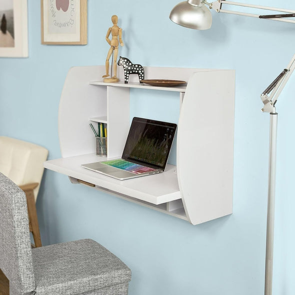 Fulton Wall - Mounted Floating Desk, Spacious, Stylish, White Design - Aroflit
