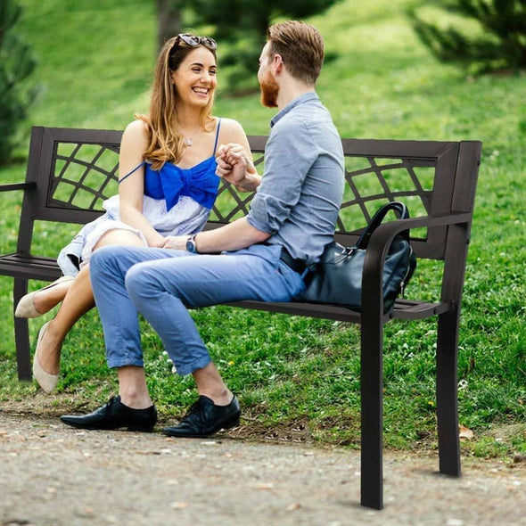 Garden Bench with Armrest for Park, Yard, Deck & Entryway - Aroflit