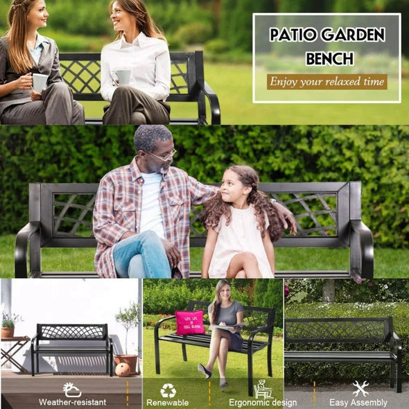 Garden Bench with Armrest for Park, Yard, Deck & Entryway - Aroflit