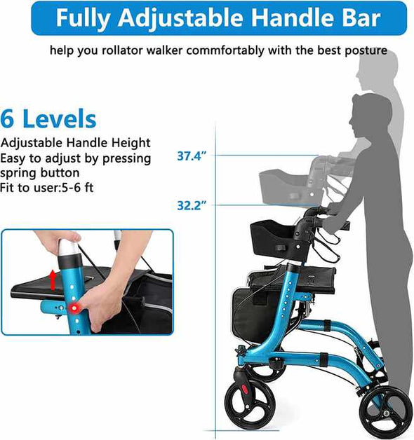 Heavy Duty 4 Wheel Lightweight Rollator Walker With Seat - Aroflit