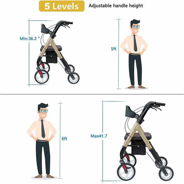 Heavy Duty 4 Wheel Lightweight Rollator Walker With Seat - Aroflit