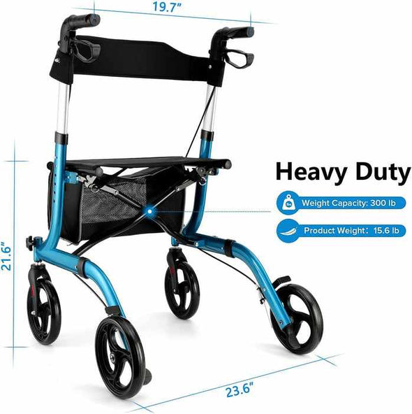 Heavy Duty 4 Wheel Lightweight Rollator Walker With Seat - Aroflit