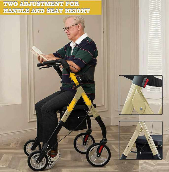 Heavy Duty 4 Wheel Lightweight Rollator Walker With Seat - Aroflit