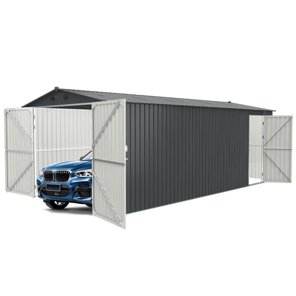 Heavy Duty Galvani Steel Outdoor Garage Storage Shed 20'x10' ft with Doors - Aroflit