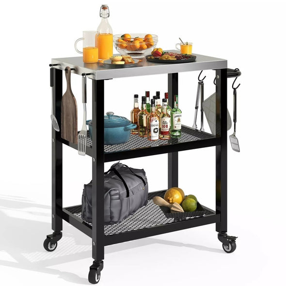Heavy - Duty Kitchen Prep Table on Wheels with Stainless Steel Top - Aroflit