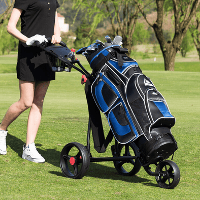 Heavy Duty Push Pull Rolling Golf Bag Walking Caddy Cart with Wheels - Aroflit