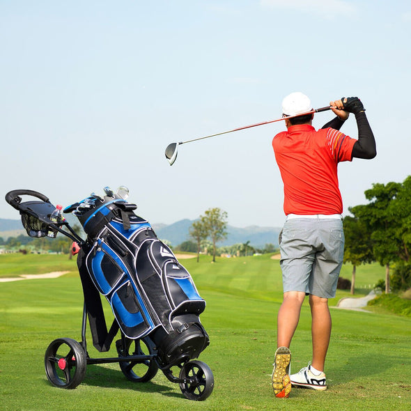 Heavy Duty Push Pull Rolling Golf Bag Walking Caddy Cart with Wheels - Aroflit