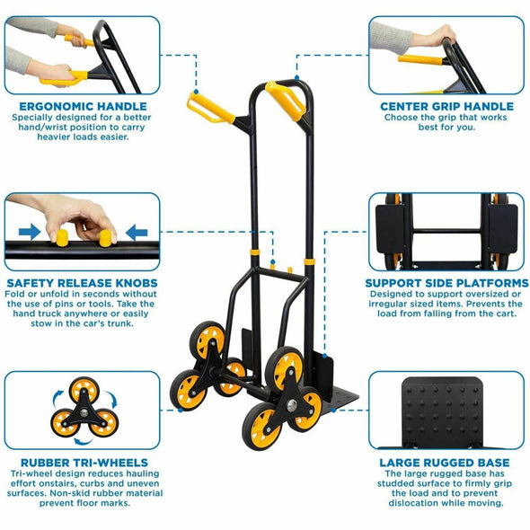 Heavy Duty Stair Climbing Convertible Hand Truck Dolly 330lbs Capacity - Aroflit
