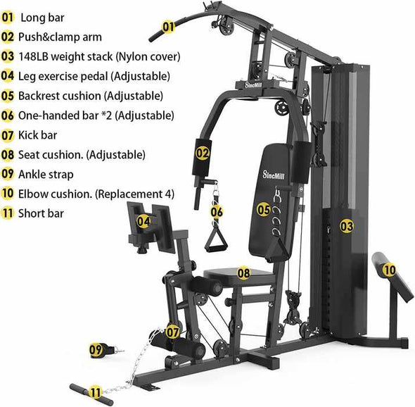 Home Workout Gym Equipment Weight Machine W/ Leg Press - Aroflit