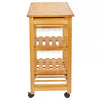 Island Carts for Kitchen, Bamboo & Pine Mobile Storage with Wine Rack - Aroflit