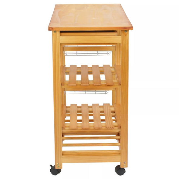 Island Carts for Kitchen, Bamboo & Pine Mobile Storage with Wine Rack - Aroflit