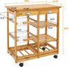 Island Carts for Kitchen, Bamboo & Pine Mobile Storage with Wine Rack - Aroflit