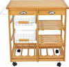 Island Carts for Kitchen, Bamboo & Pine Mobile Storage with Wine Rack - Aroflit