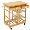 Island Carts for Kitchen, Bamboo & Pine Mobile Storage with Wine Rack - Aroflit