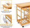 Island Carts for Kitchen, Bamboo & Pine Mobile Storage with Wine Rack - Aroflit