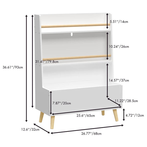 Kids Bookshelf & Toy Storage, 2 - Tier Shelving with Open Toy Bin - Aroflit