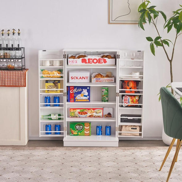 Kitchen Pantry Cabinet, Adjustable Shelves, Large Storage, White - Aroflit