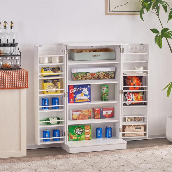 Kitchen Pantry Cabinet, Adjustable Shelves, Large Storage, White - Aroflit