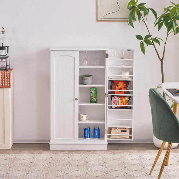 Kitchen Pantry Cabinet, Adjustable Shelves, Large Storage, White - Aroflit