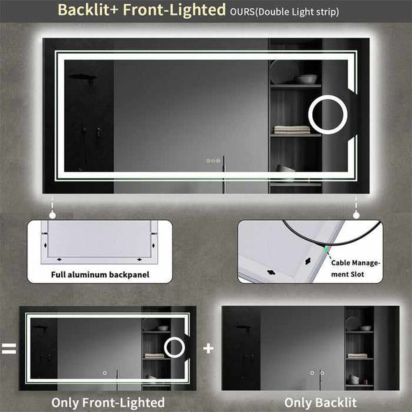 Large Backlit Bathroom Mirror With LED Lights - Aroflit